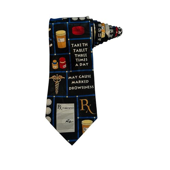 Steven Harris Pharmacist RX Prescription Pills Medicine Men's Vintage Necktie - Picture 1 of 6